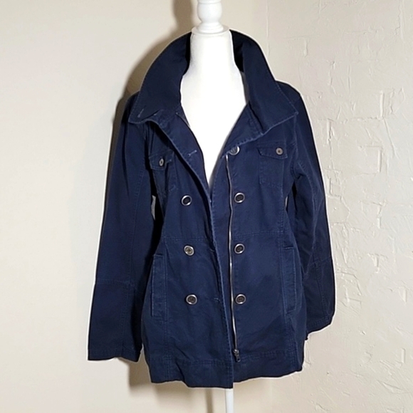 Hurley Winchester Woven Jacket Coat Hoodie Hooded Zip-Up Button Navy Blue Gray L - Picture 11 of 16